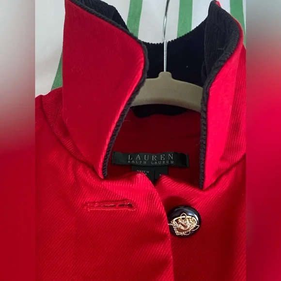 Lauren Ralph Lauren Medium Red Equestrian Style Coat with Black Collar Like New. - Picture 8 of 14